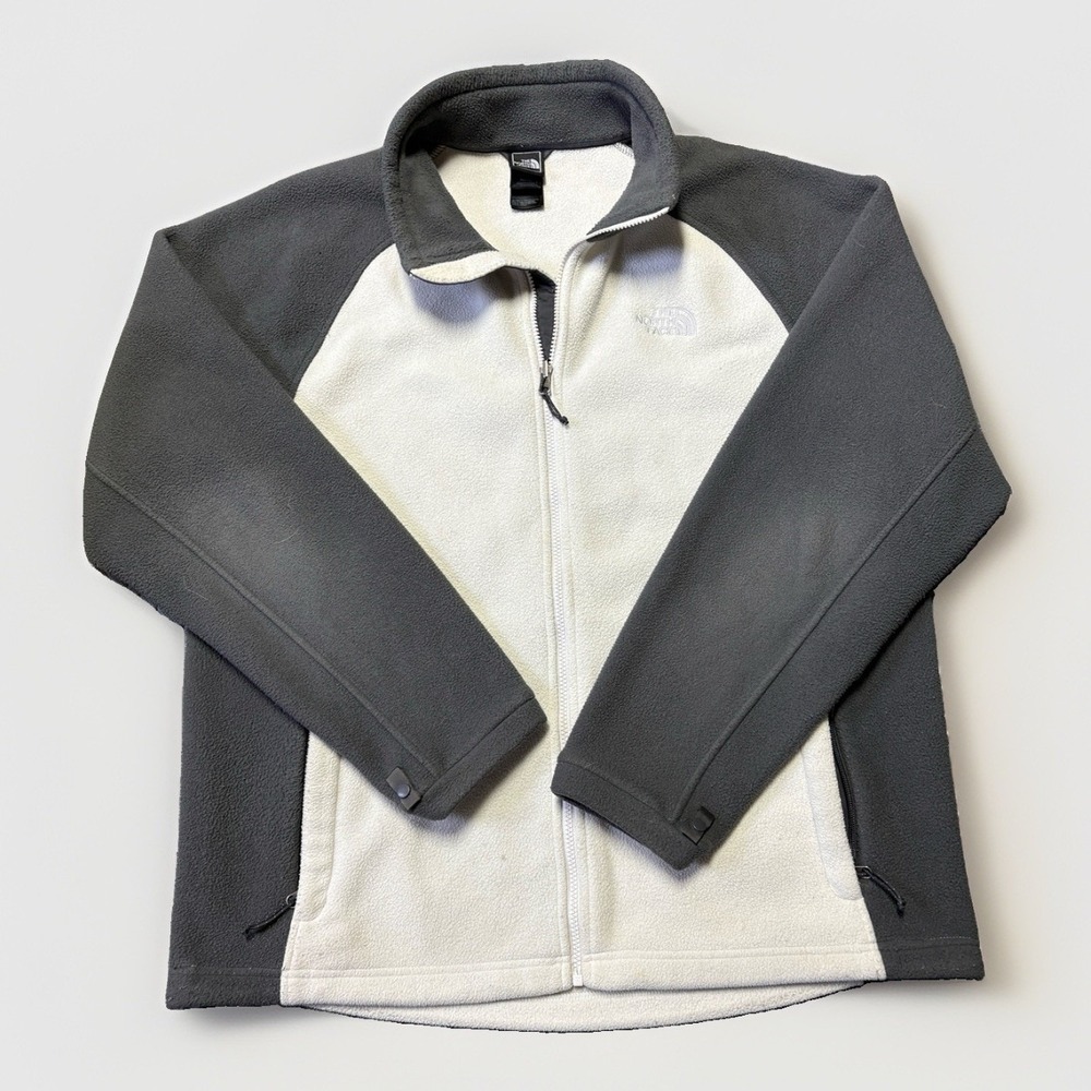 The North Face Men's Full Zip Fleece Jacket Gray/Black Stand-Up Collar Logo XL
